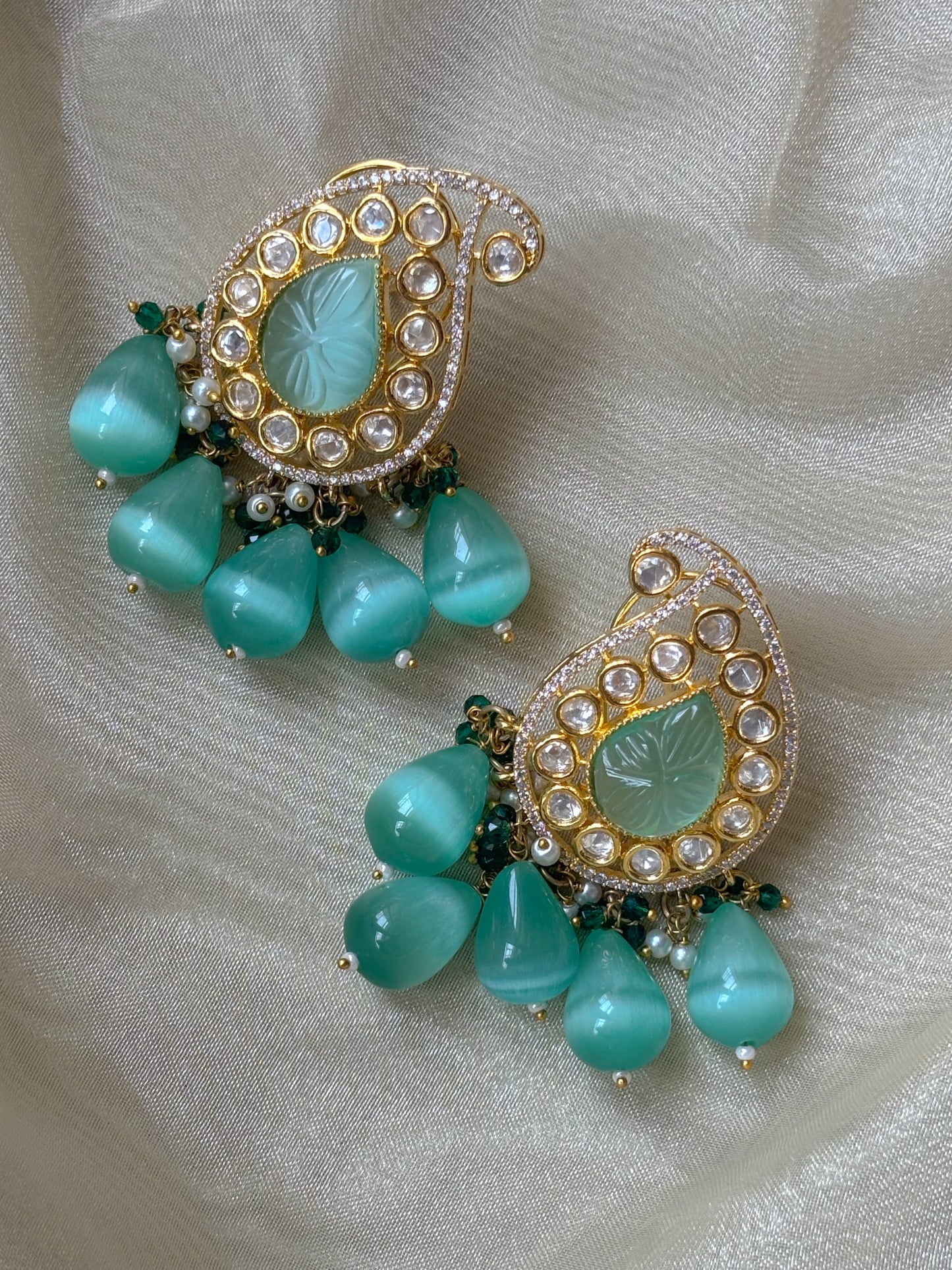 Aqua Teardrop Paisley Earrings