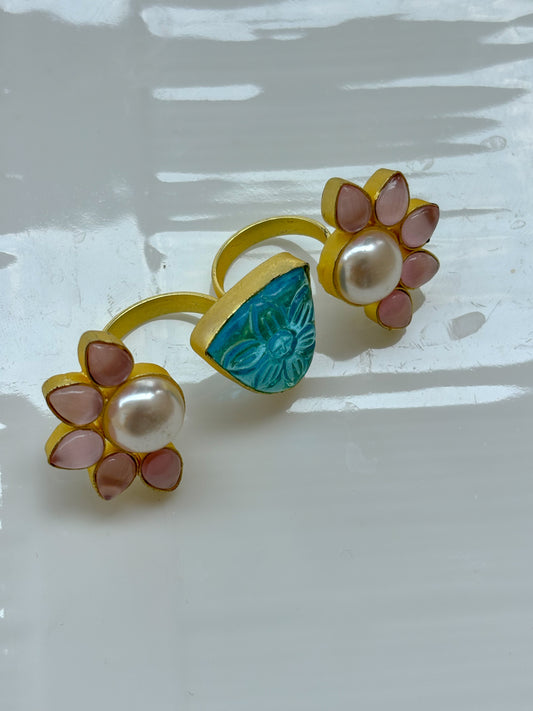 Aqua Bloom Pearl Ring