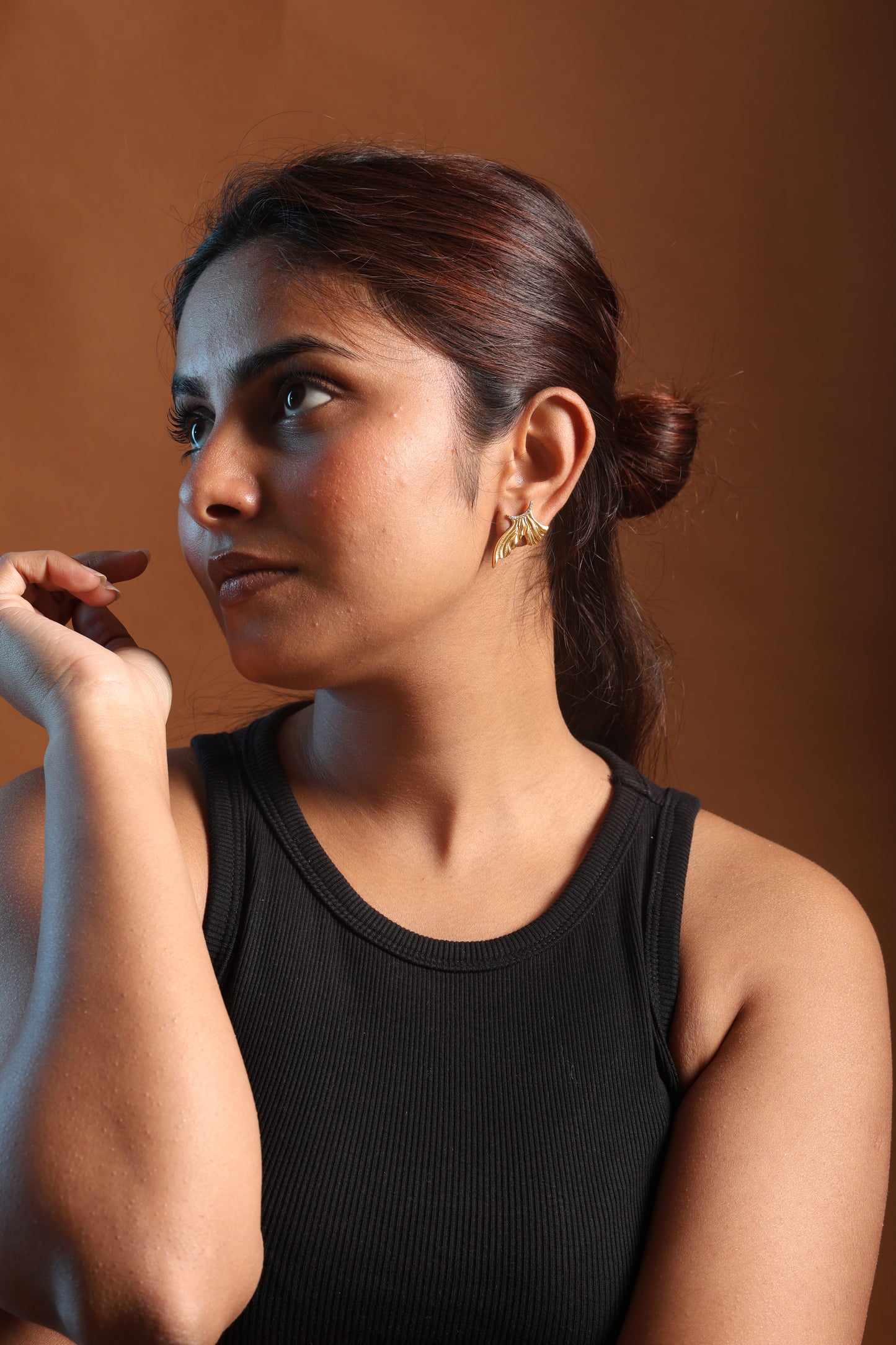 Golden Divine Flow Stud Earrings