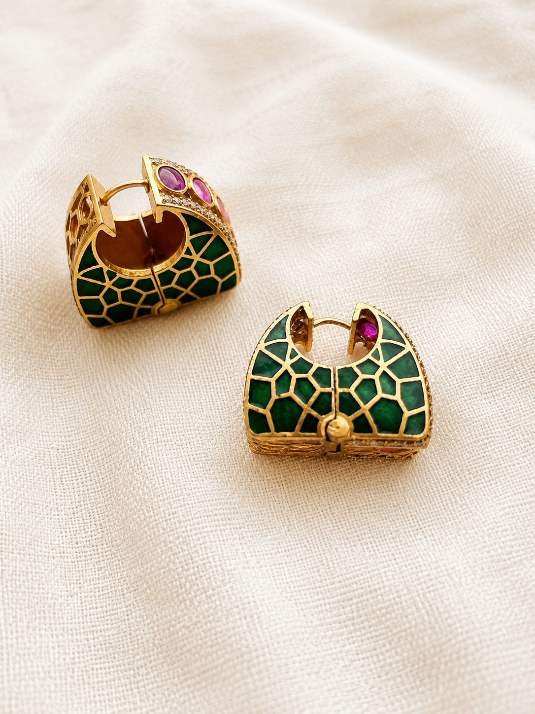 Green Mosaic Enamel Hoop Earrings