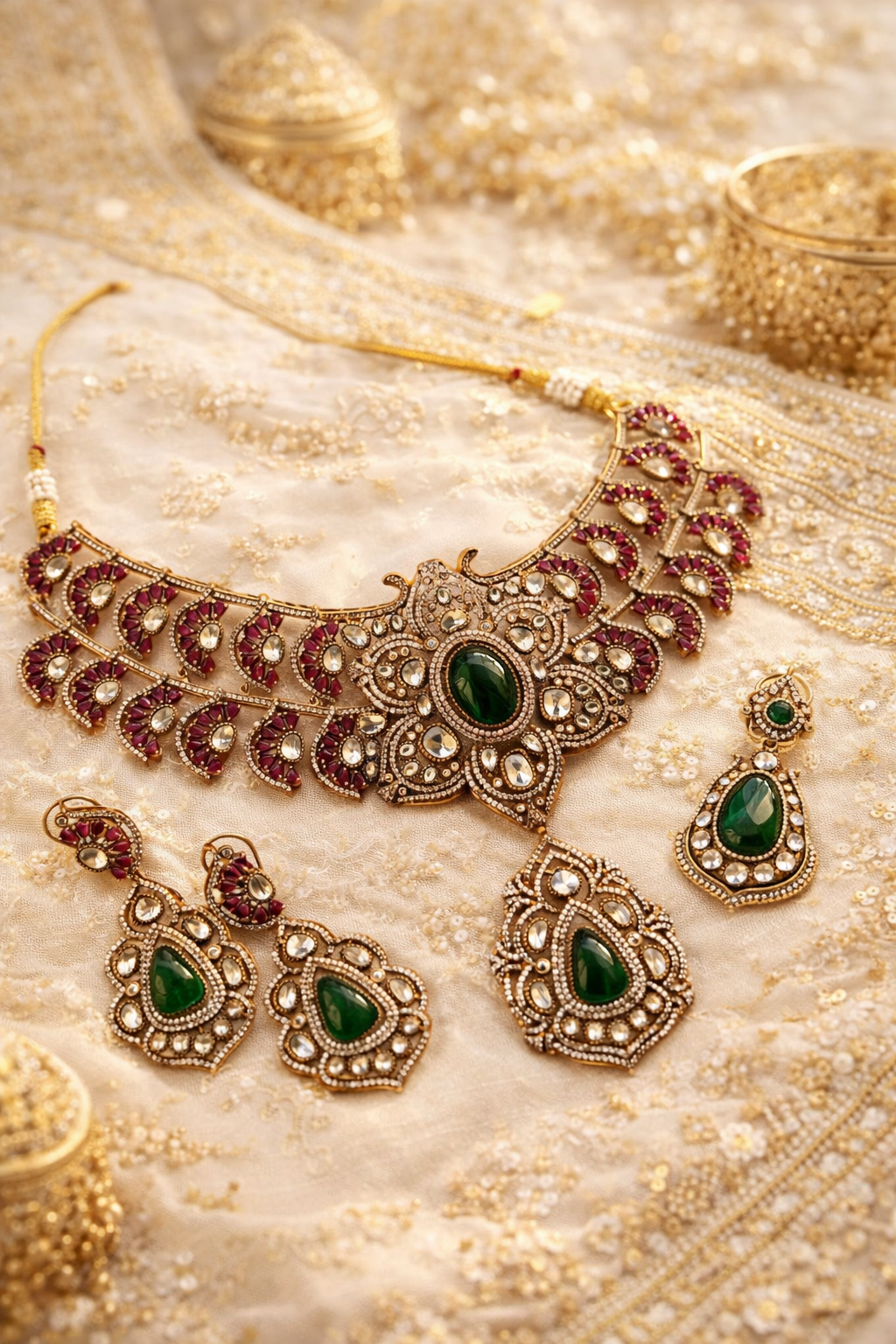 Emerald Rajwada Polki Bridal Set