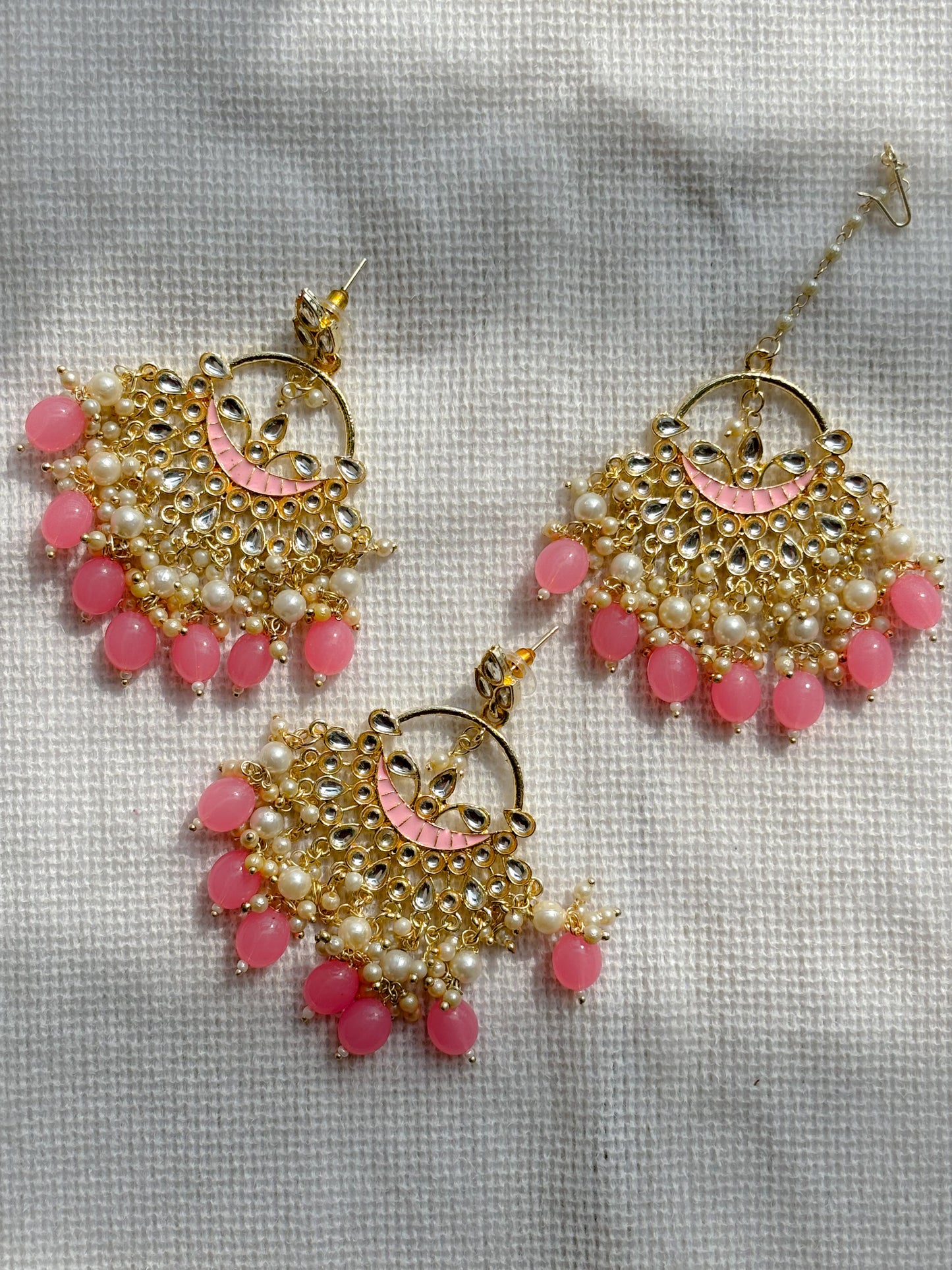 Mehr Pink Kundan Tikka Set
