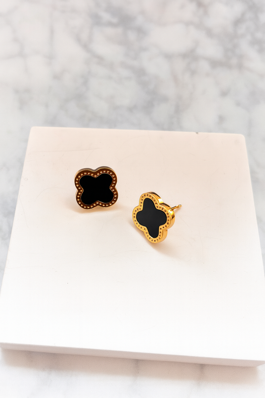 Black and Gold Clover Earrings – Elegant Floral-Inspired Statement Jewelry