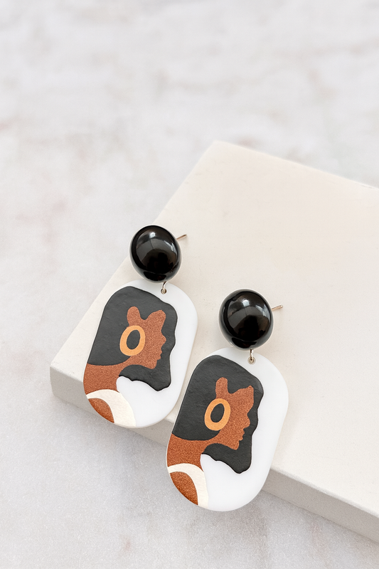 Abstract Design Earrings with Black Beads – Artistic Statement Jewelry