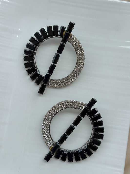 Black Texture Circular Earrings