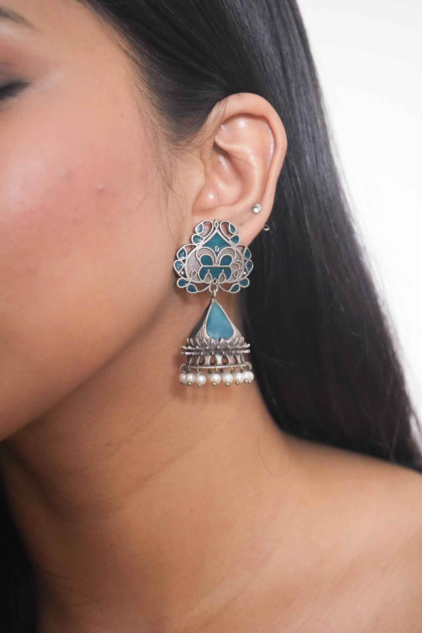 Teal Ivory Jhumki