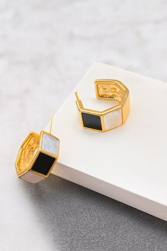 Gold and Black Hexagon Earrings – Geometric Statement Jewelry