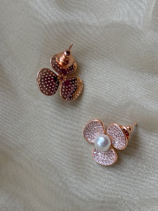 Pearl Blossom Rose Gold Studs