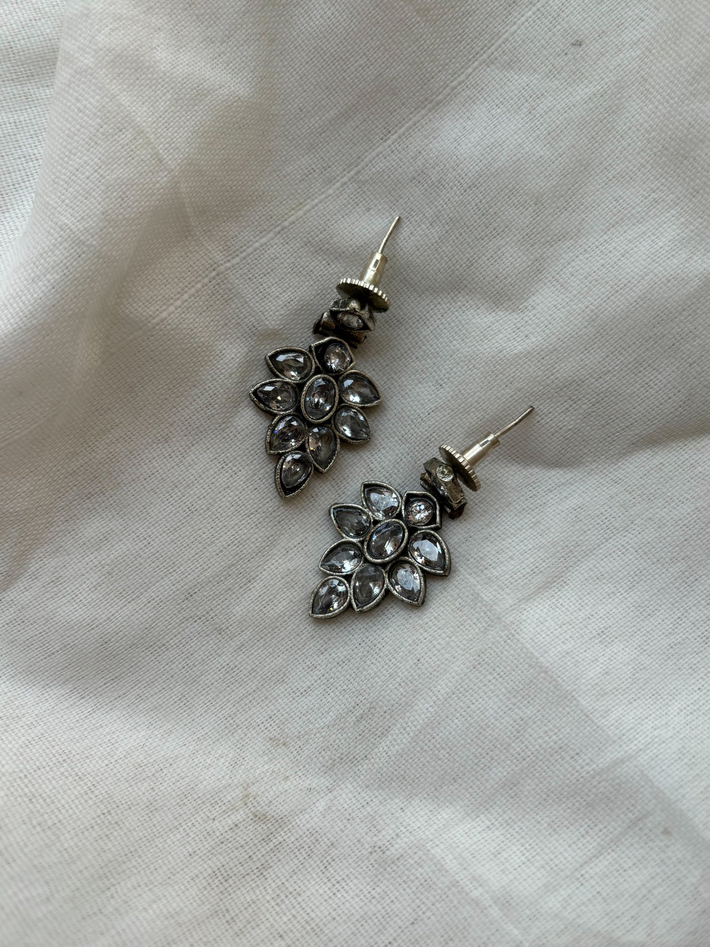 Divine White Stone Floral Stud Earrings