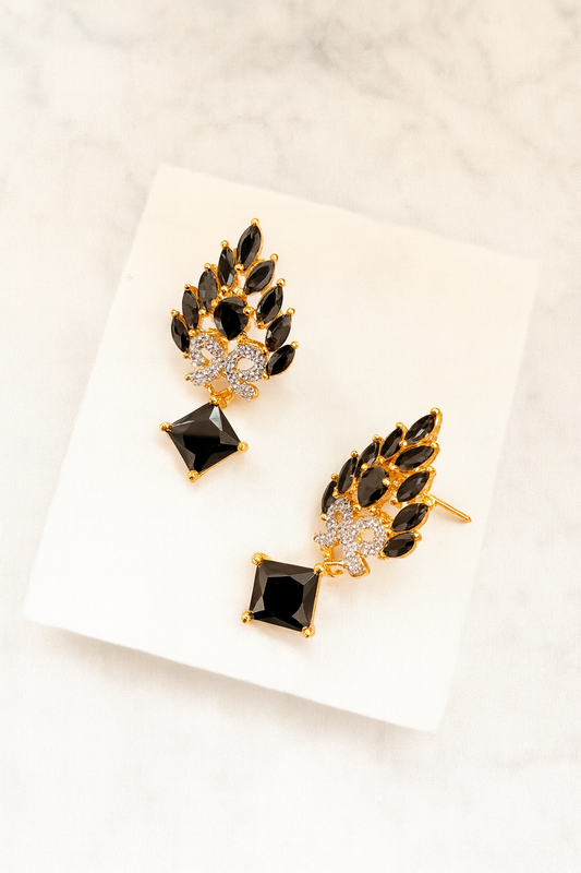 Elegant Black and Gold Crystal Earrings – Glamorous Statement Jewelry for Women