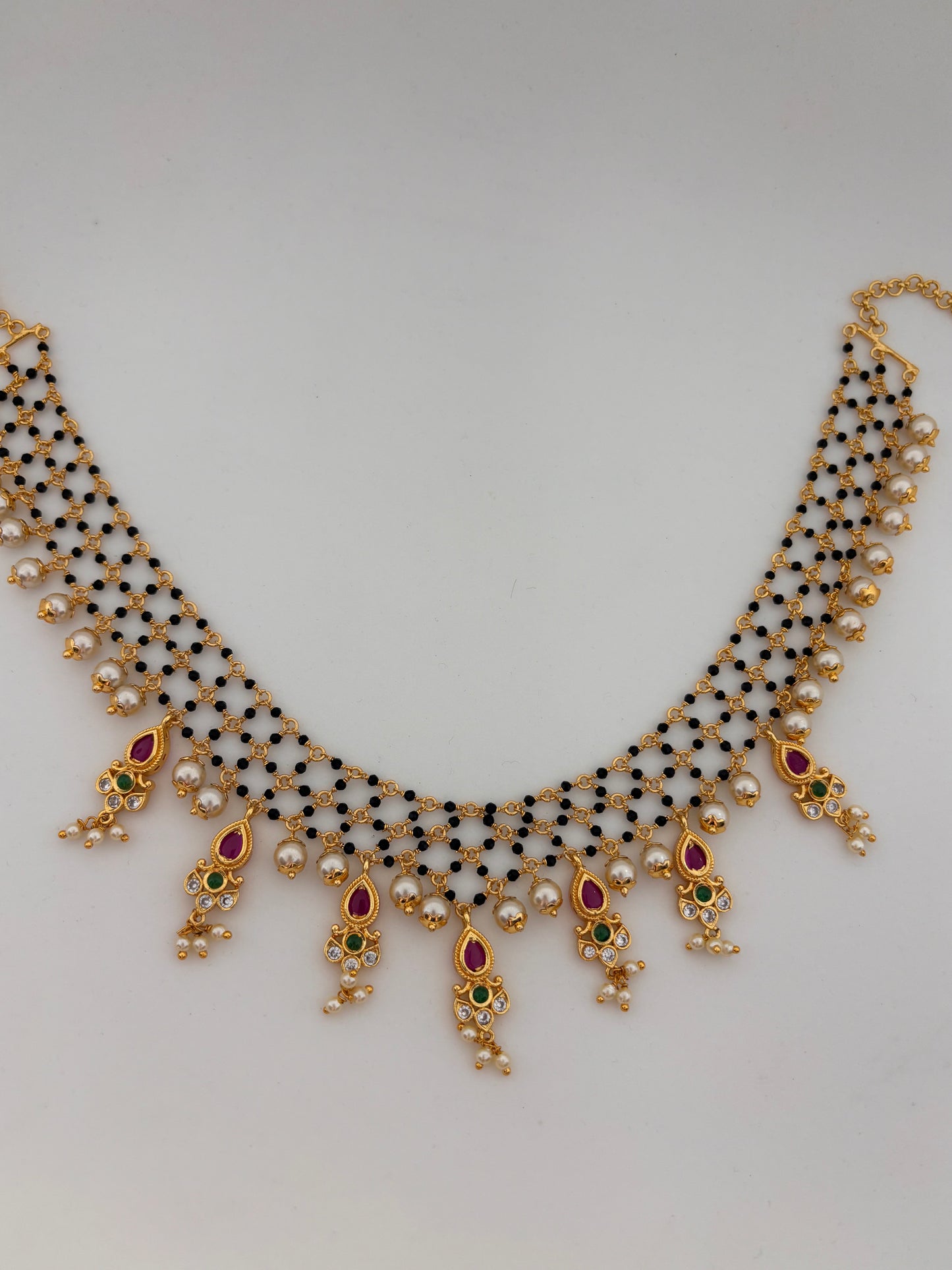 Royal Gold and Red Statement Necklace - Intricate Floral Design