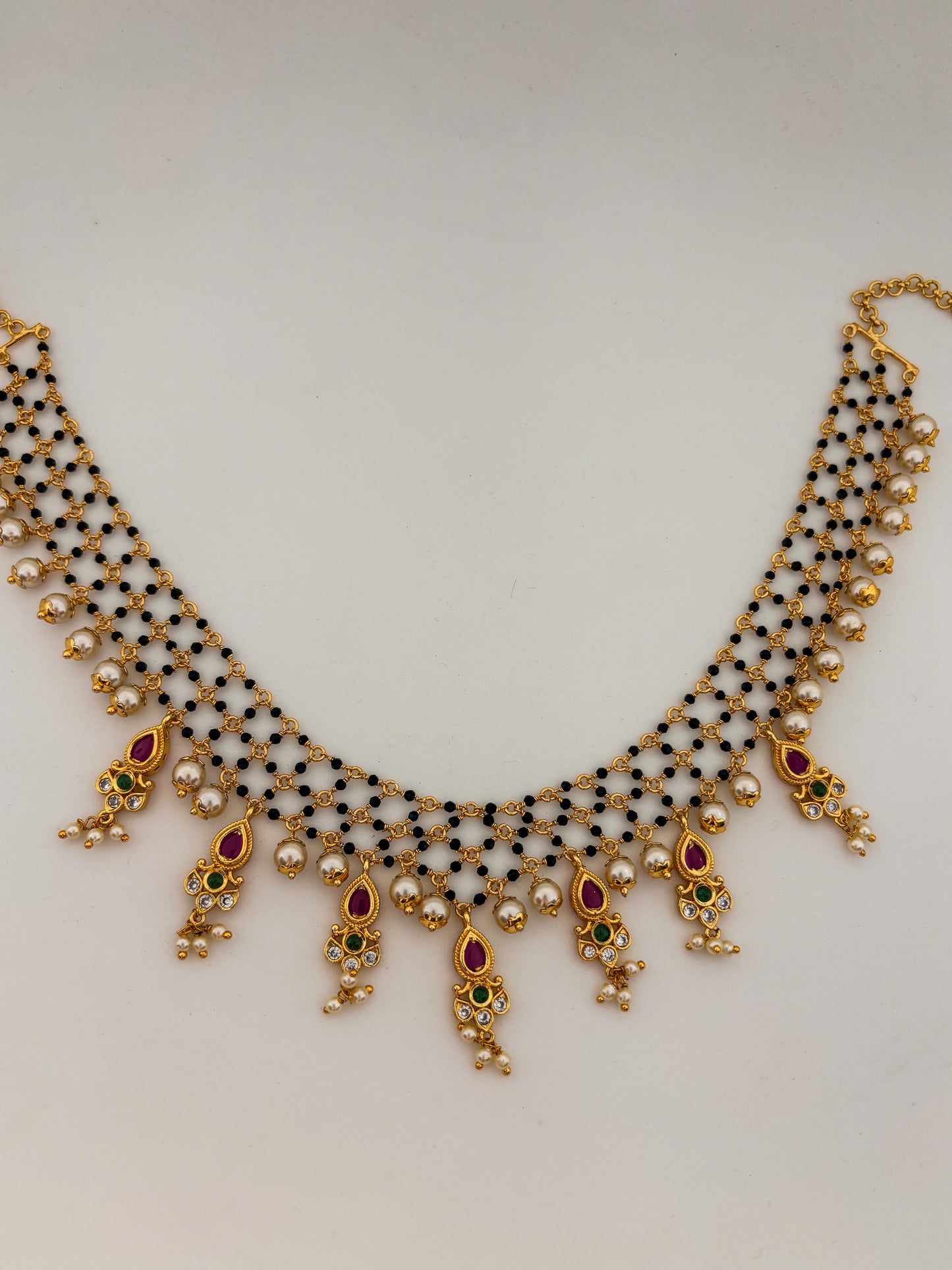 Royal Gold and Red Statement Necklace - Intricate Floral Design