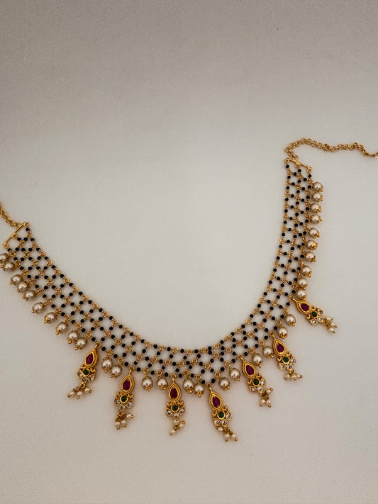 Royal Gold and Red Statement Necklace - Intricate Floral Design