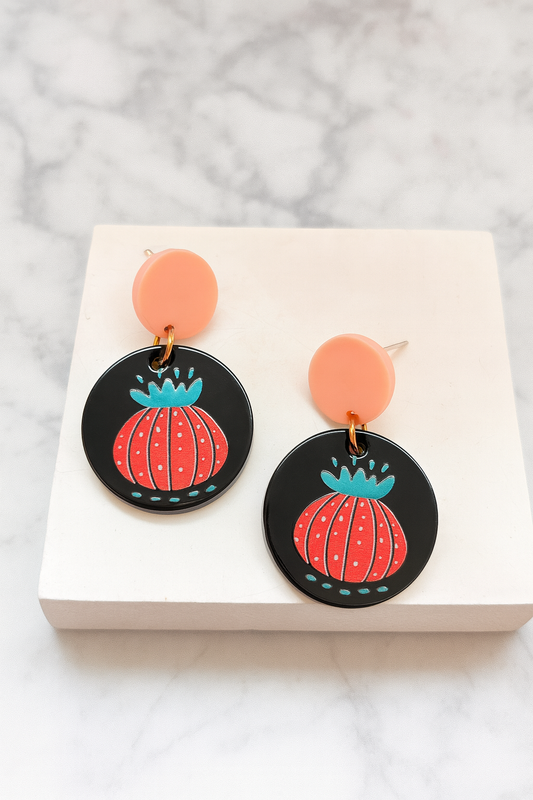 Peach and Black Dangle Earrings – Bold Contemporary Flair