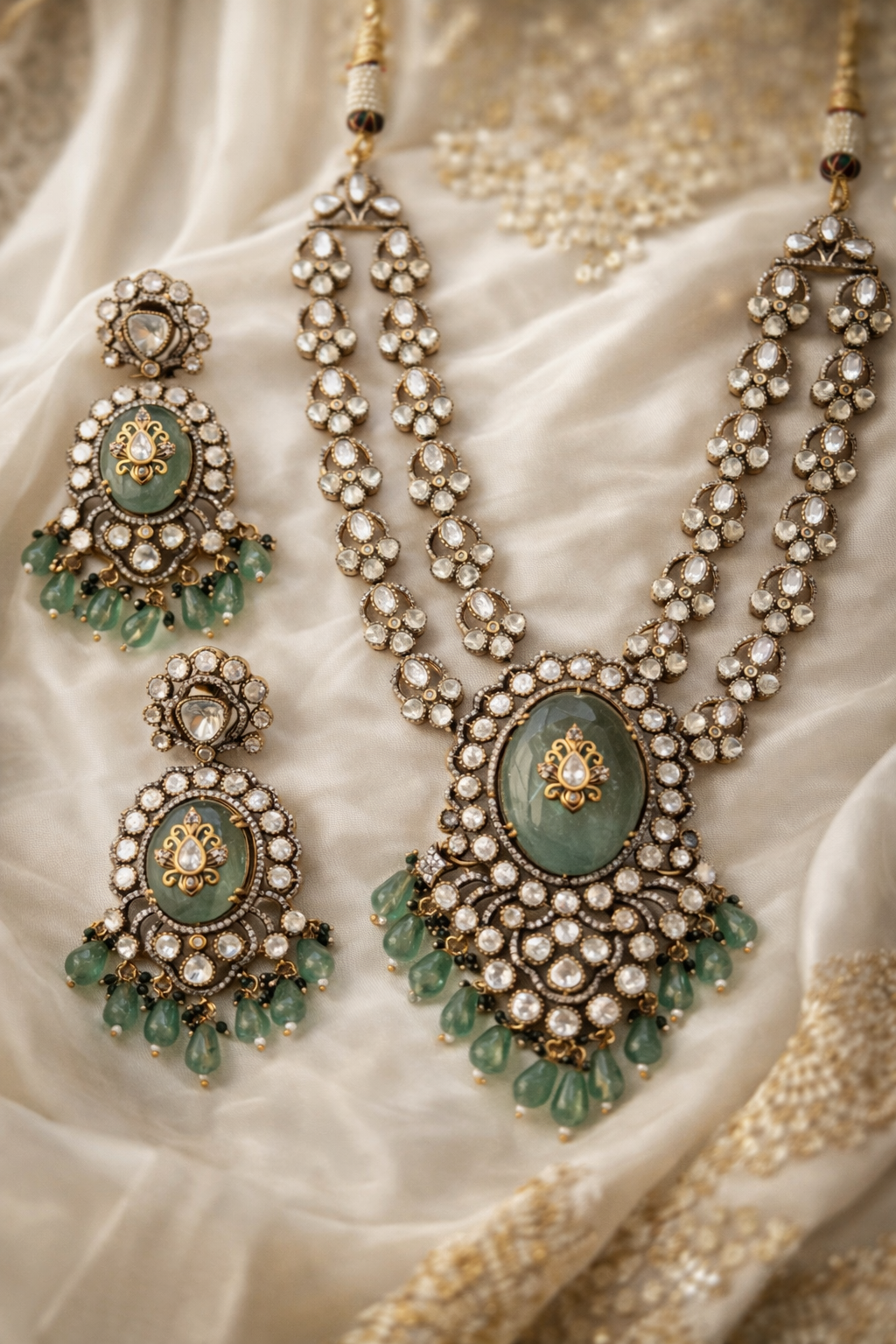 Maharani Emerald Polki Bridal Jewelery Set
