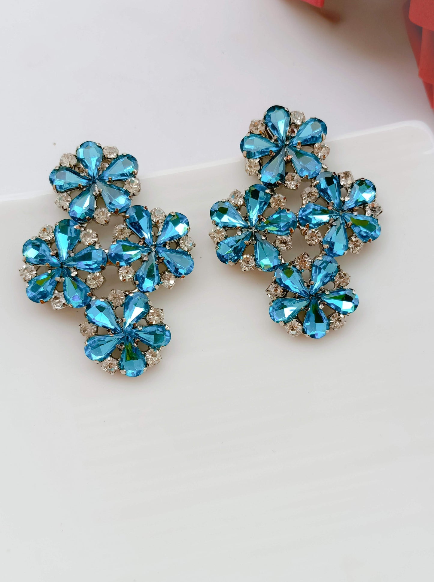Elegant Blue Crystal Floral Earrings