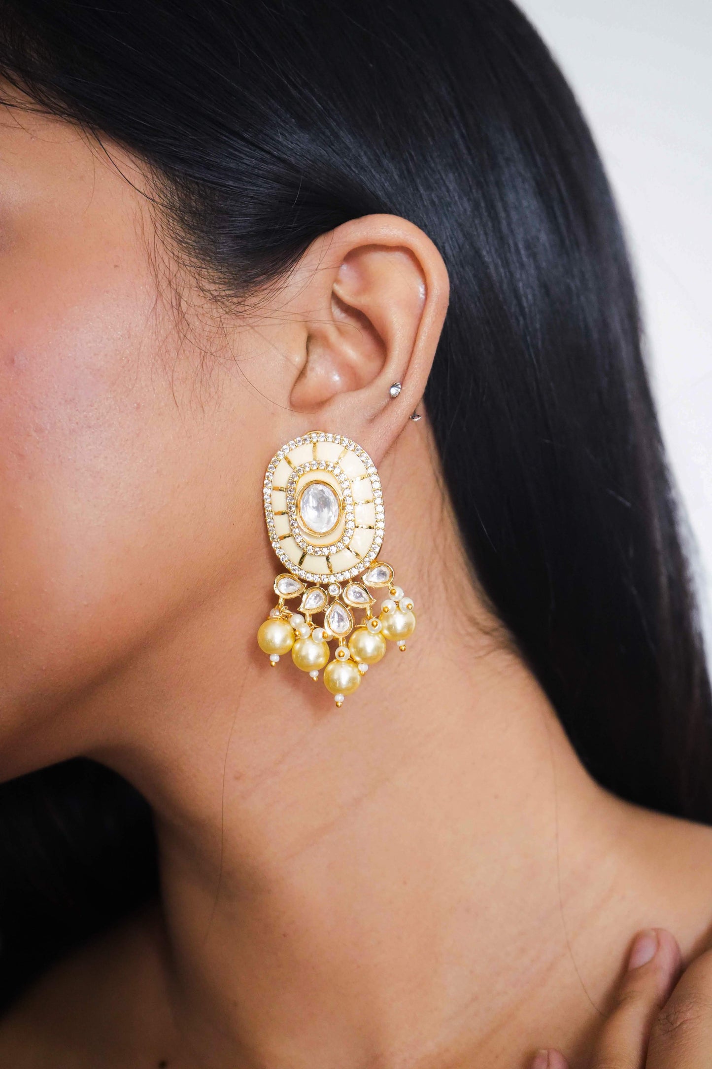 Ivory Moissanite Kundan Earrings