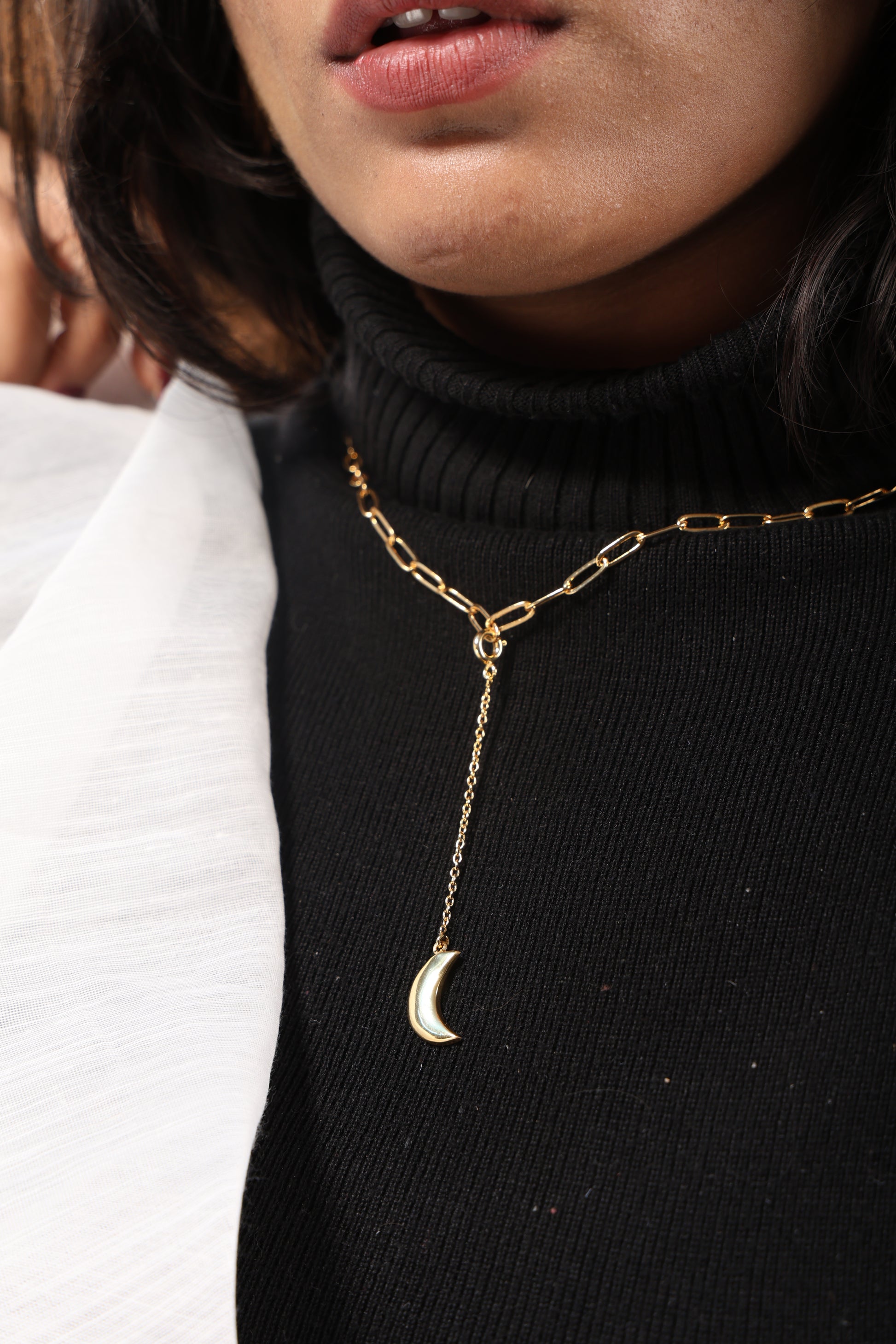 Lunar Drop Charm With Golden Chain