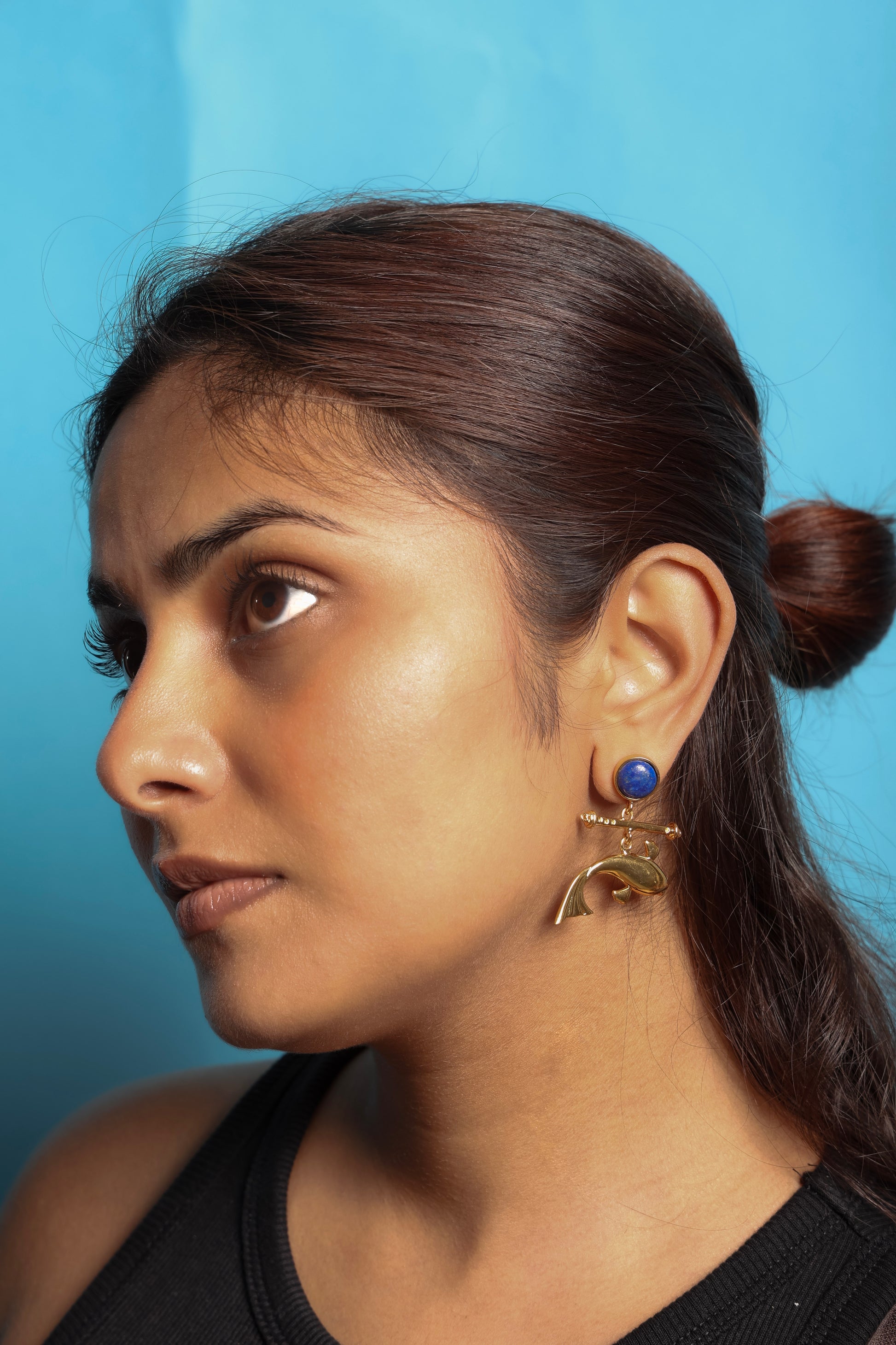 Flute and Flow Danglers with blue circular stone