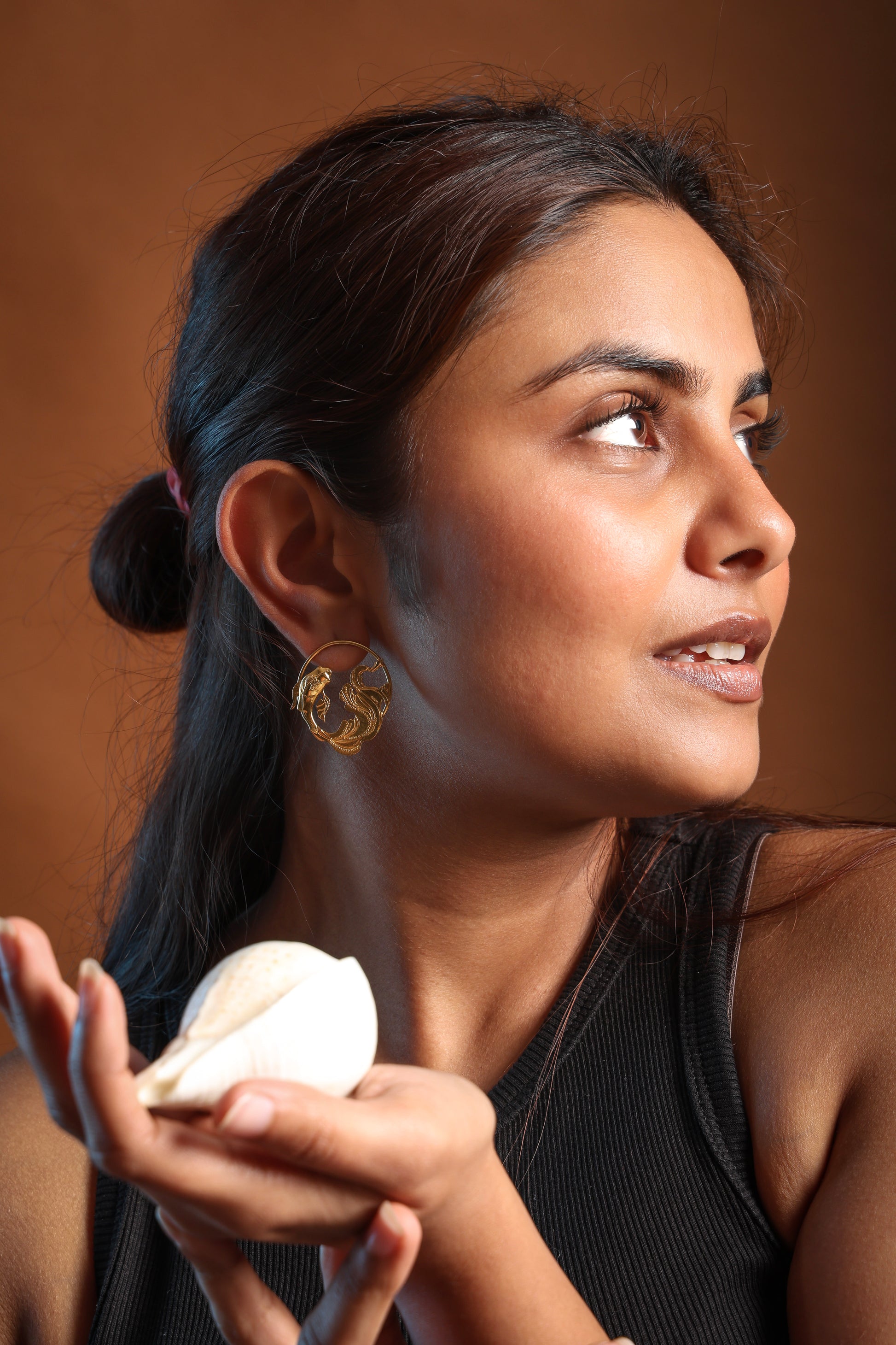 Golden Sacred Koi Halo Earrings