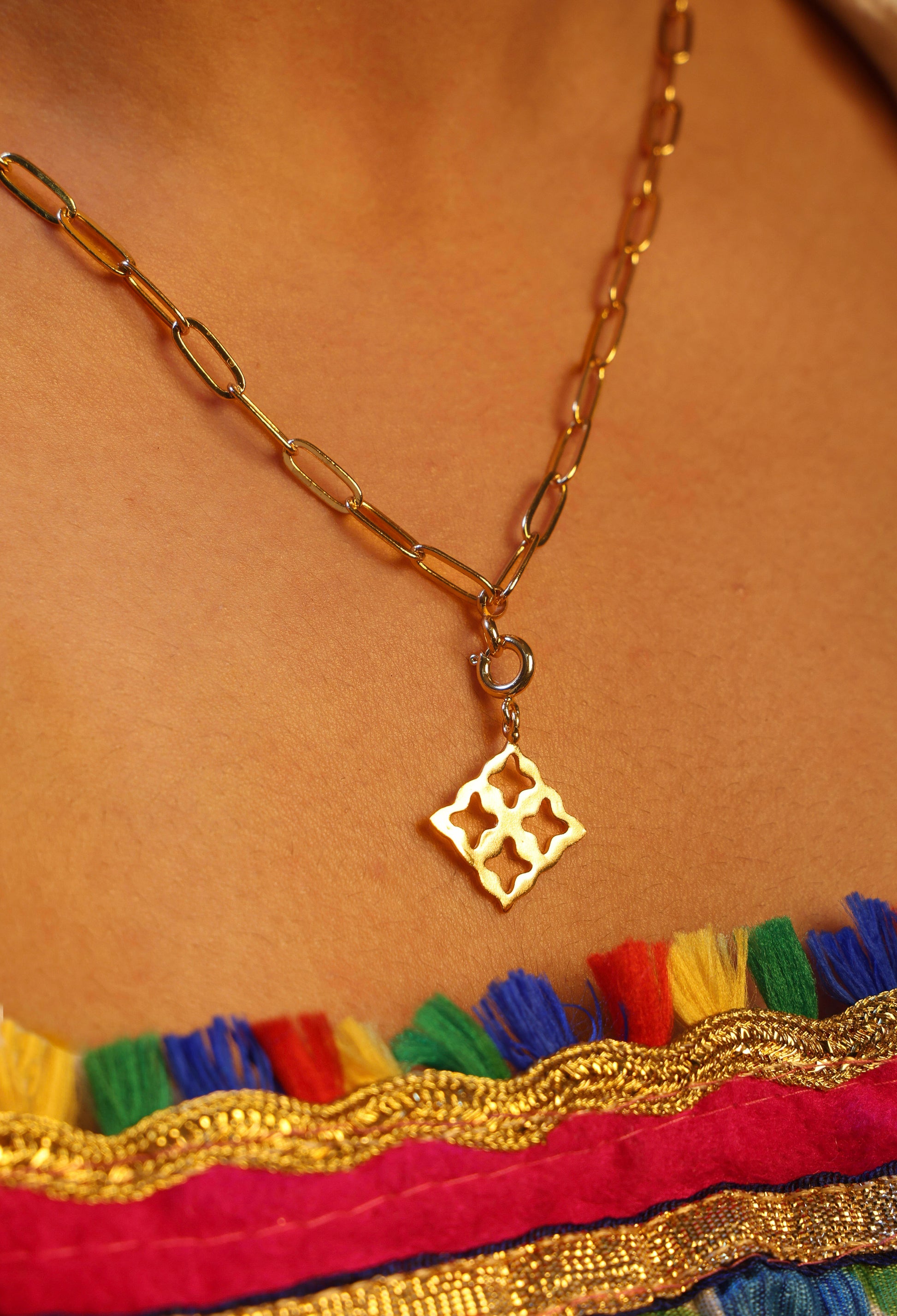 Golden Sacred Lattice Charm Pendant