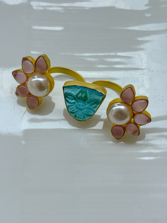 Aqua Bloom Pearl Ring
