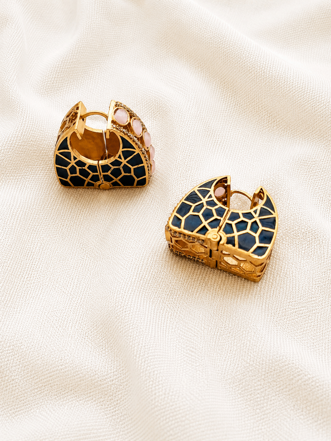 Blue Mosaic Enamel Hoop Earrings