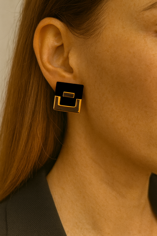 Black and Gold Geometric Earrings