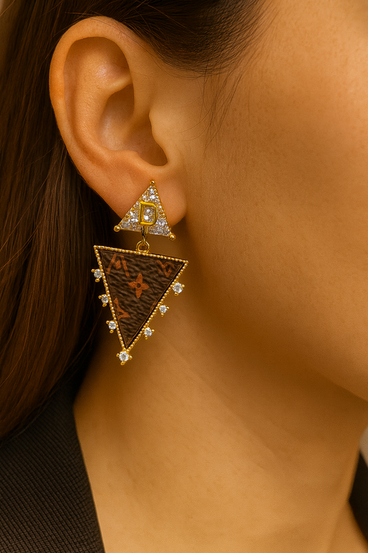 Triangular Brown and Gold Earrings – Geometric Elegance with Luxe Finish