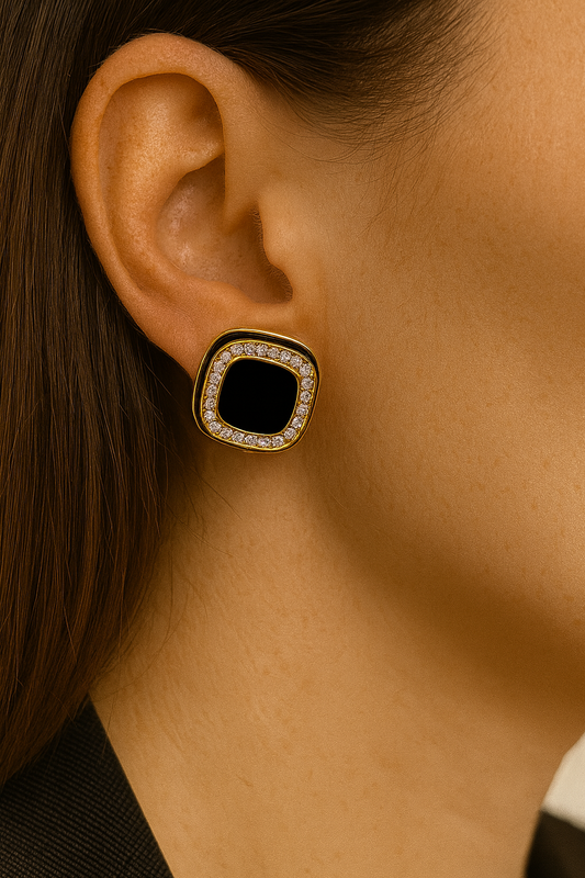 Black and Gold Square Earrings – Modern Geometric Luxury Jewelry