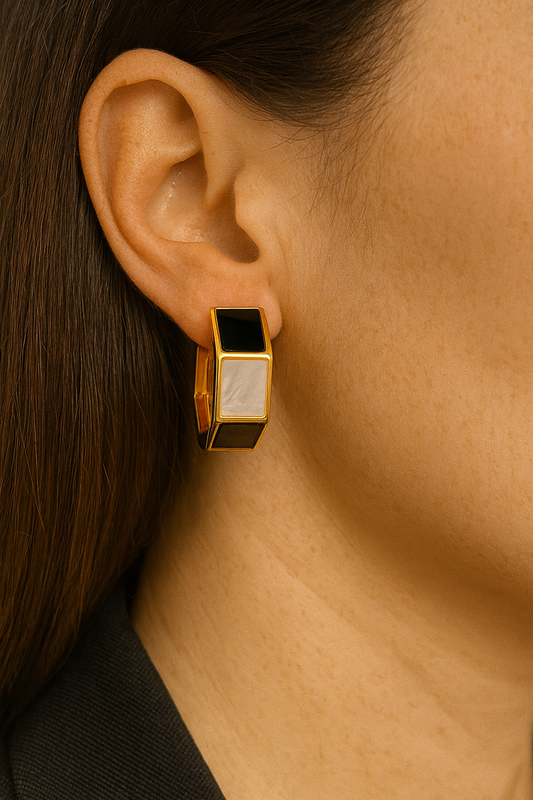 Gold and Black Hexagon Earrings – Geometric Statement Jewelry