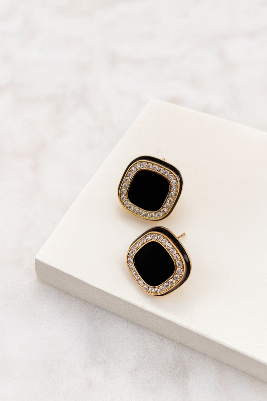 Black and Gold Square Earrings – Modern Geometric Luxury Jewelry