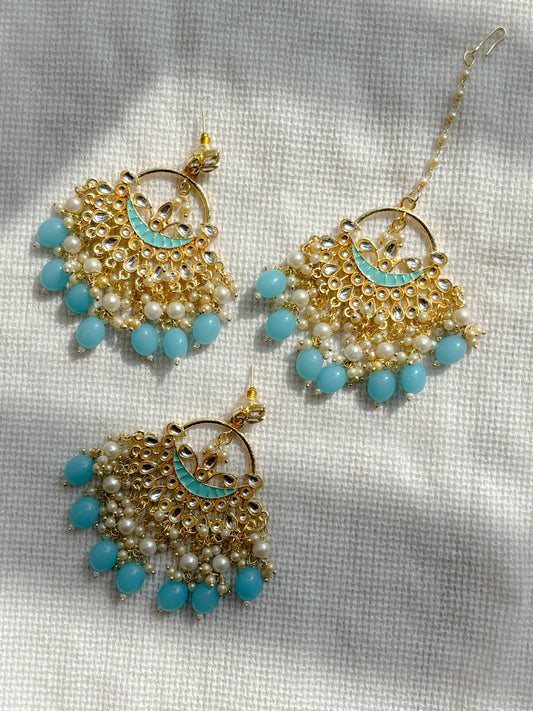 Mehr Blue Kundan Tikka Set
