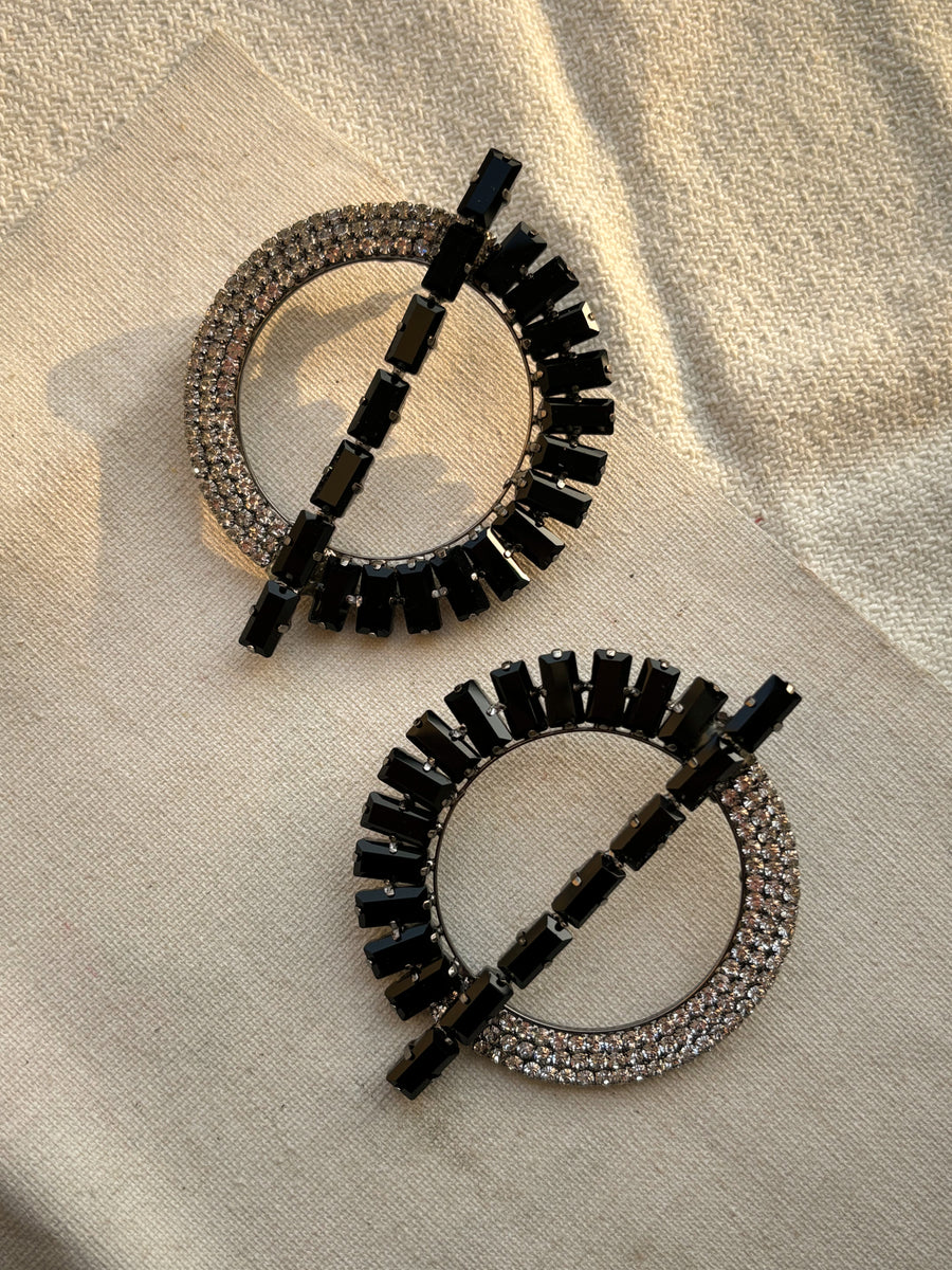 Black Texture Circular Earrings