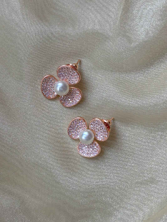 Pearl Blossom Rose Gold Studs