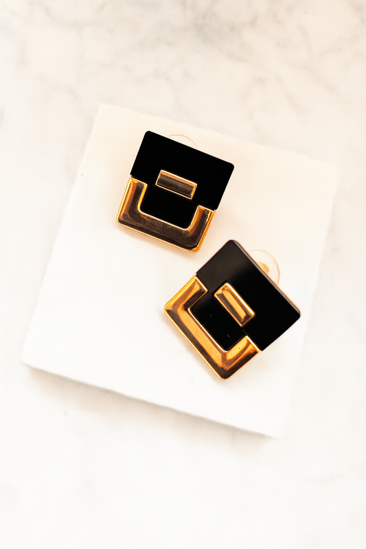 Black and Gold Geometric Earrings
