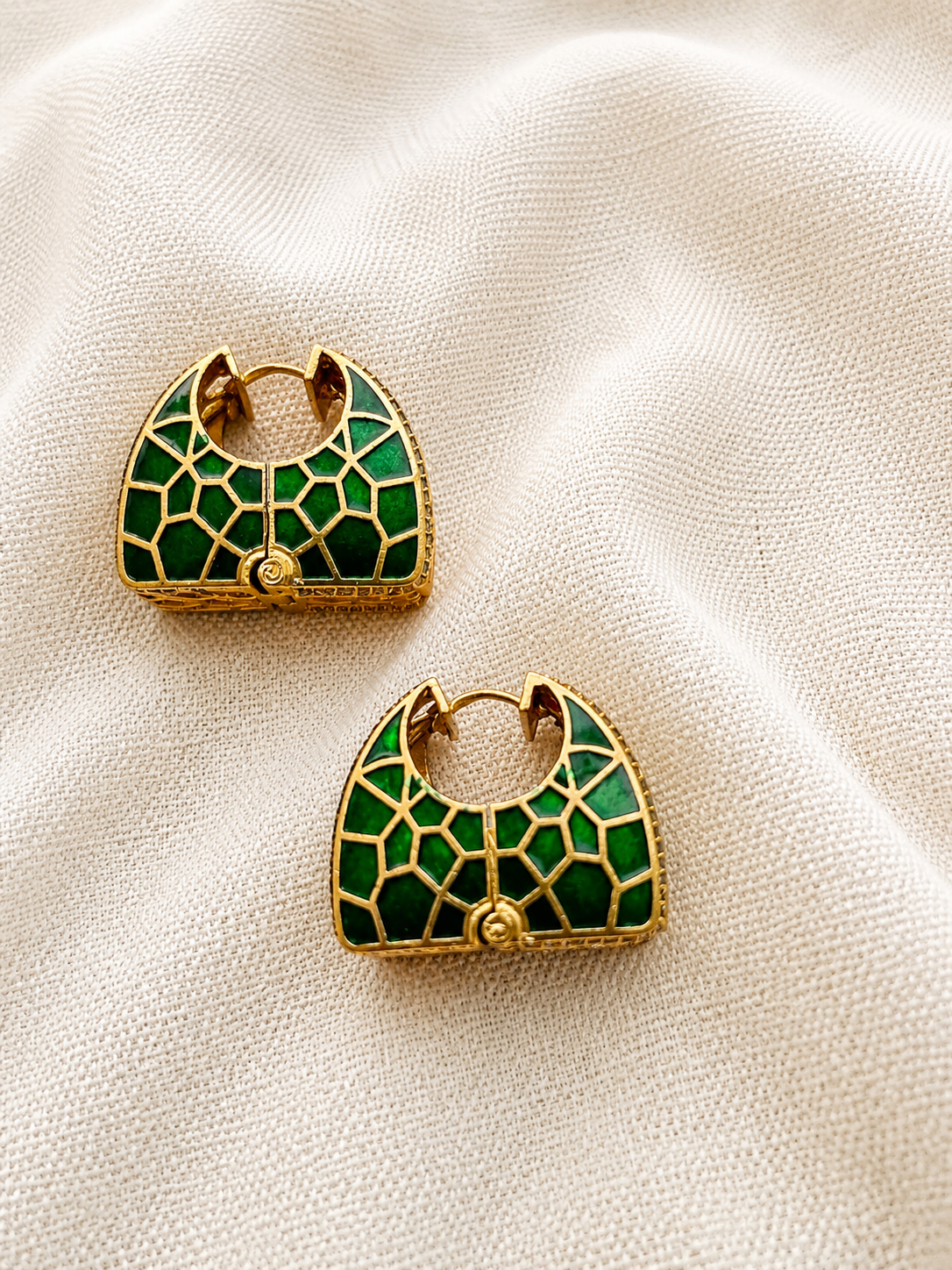 Green Mosaic Enamel Hoop Earrings
