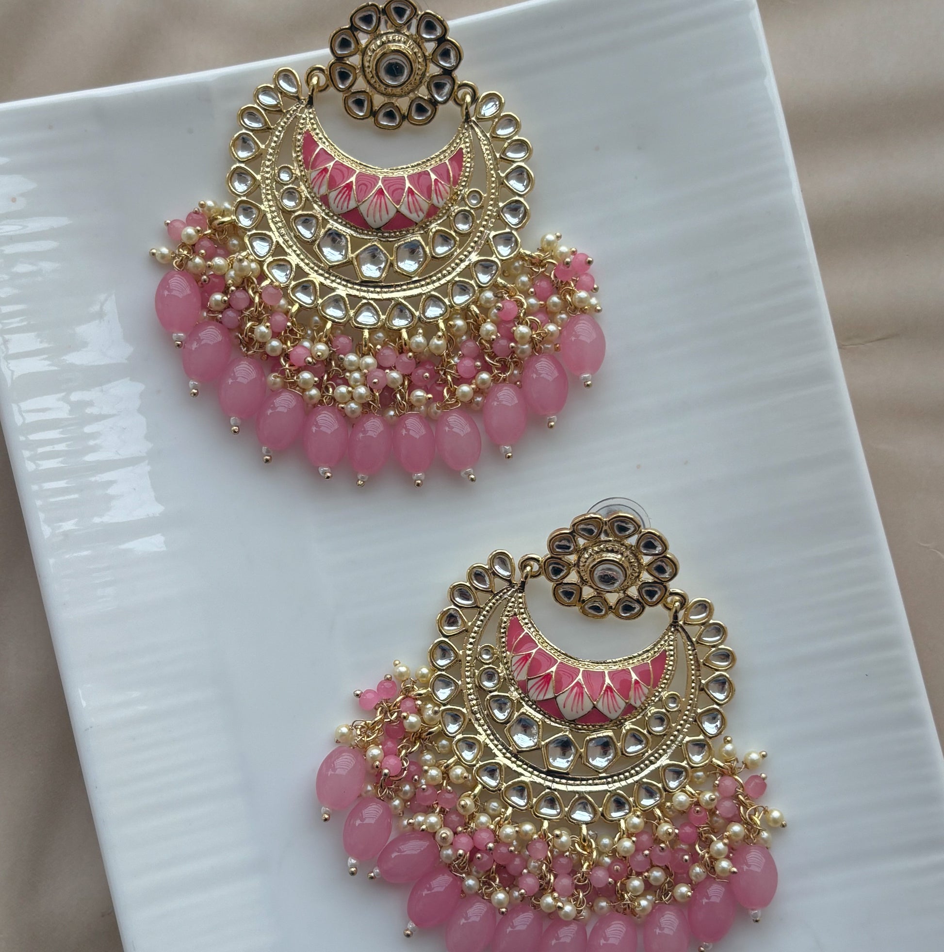 Royal Pink Kundan Dangles