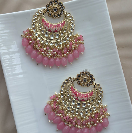 Royal Pink Kundan Dangles