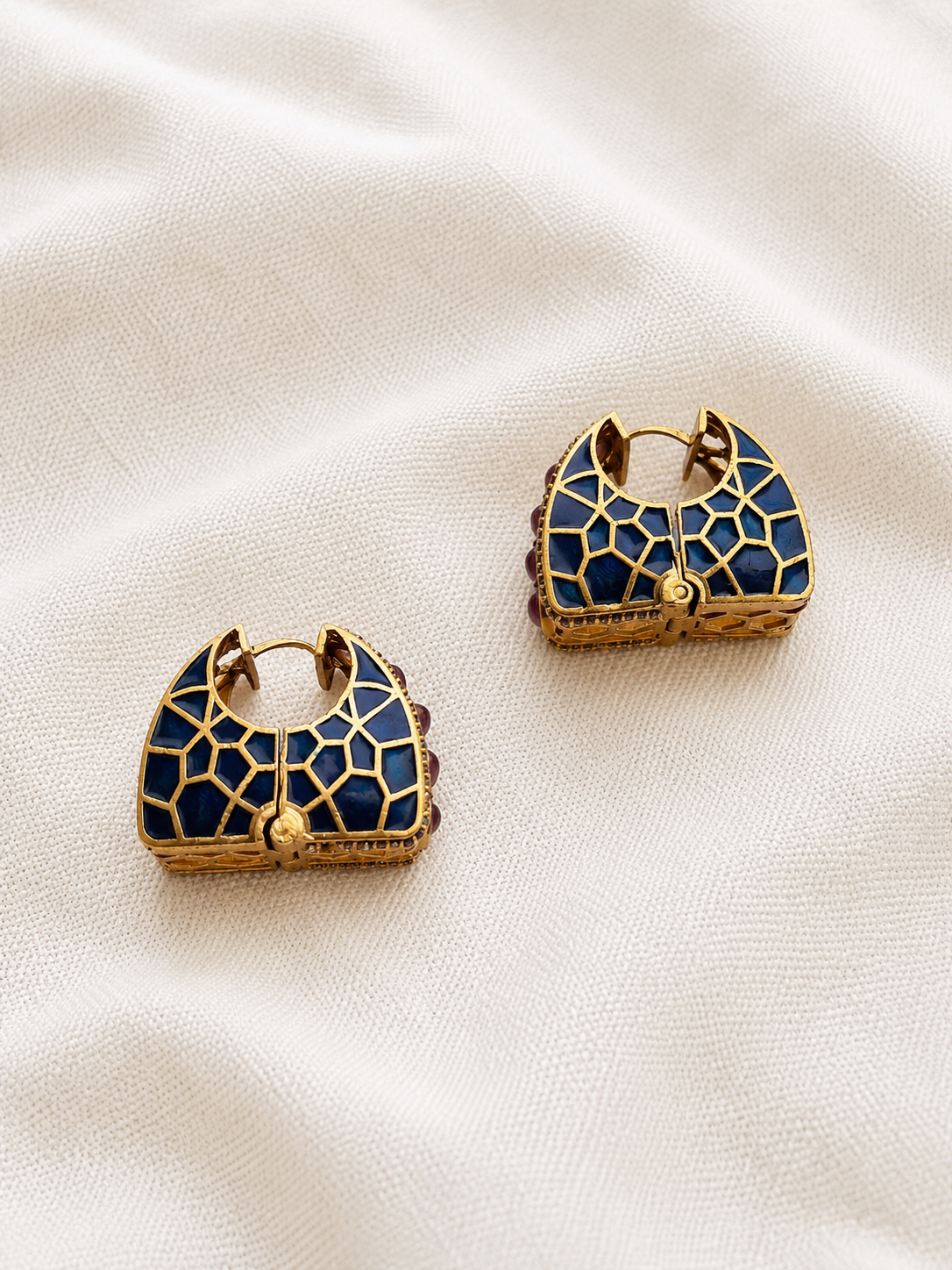 Blue Mosaic Enamel Hoop Earrings