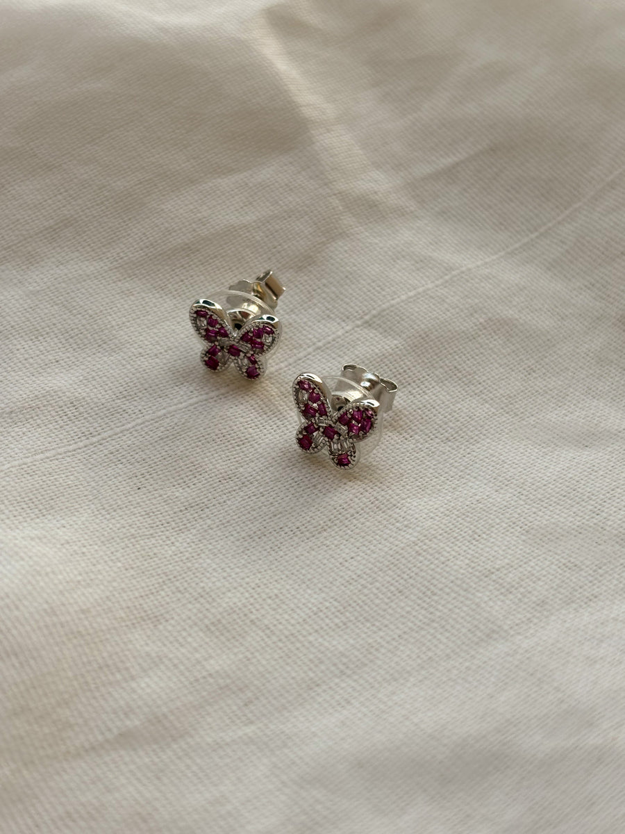 Regency Ruby Butterfly Silver Earrings