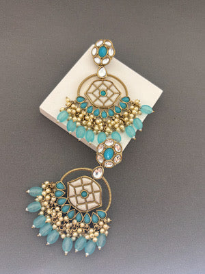 Meenakari Kundan Chandbali Earrings with Turquoise Beads