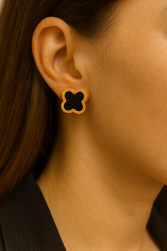 Black and Gold Clover Earrings – Elegant Floral-Inspired Statement Jewelry