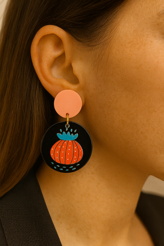Peach and Black Dangle Earrings – Bold Contemporary Flair