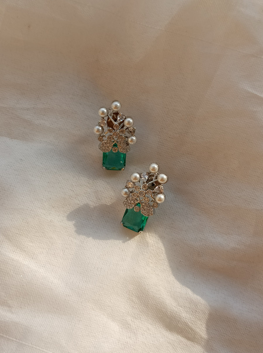 Gold-Edged Emerald Studs