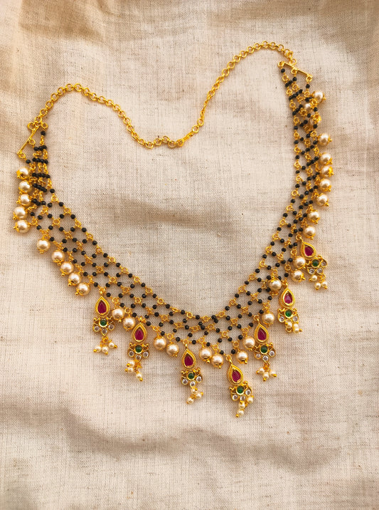 Royal Gold and Red Statement Necklace - Intricate Floral Design