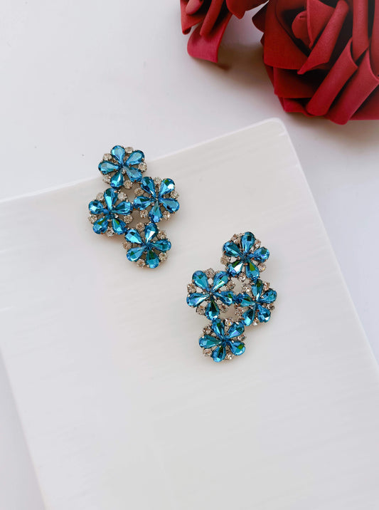 Elegant Blue Crystal Floral Earrings