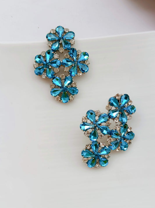 Elegant Blue Crystal Floral Earrings