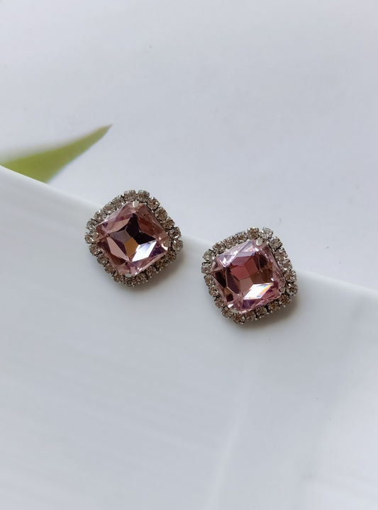 Pink Square Sparkler Studs