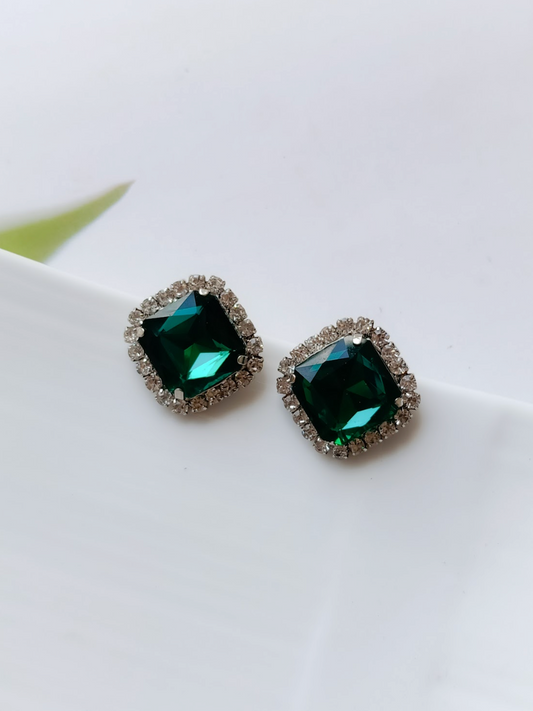 Green Square Sparkler Studs